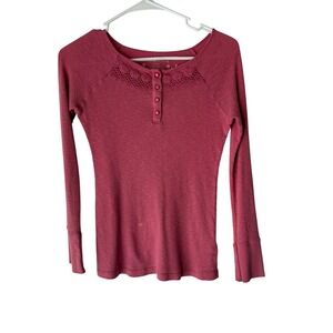 Mossino Supply‎ Co Y2k  Pink Thermal Henley Lace Long Slv Shirt Large Bella Swan